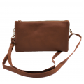 10015S- BROWN PU LEATHER TRI POCKET CLUTCH / CROSS BODY BAG